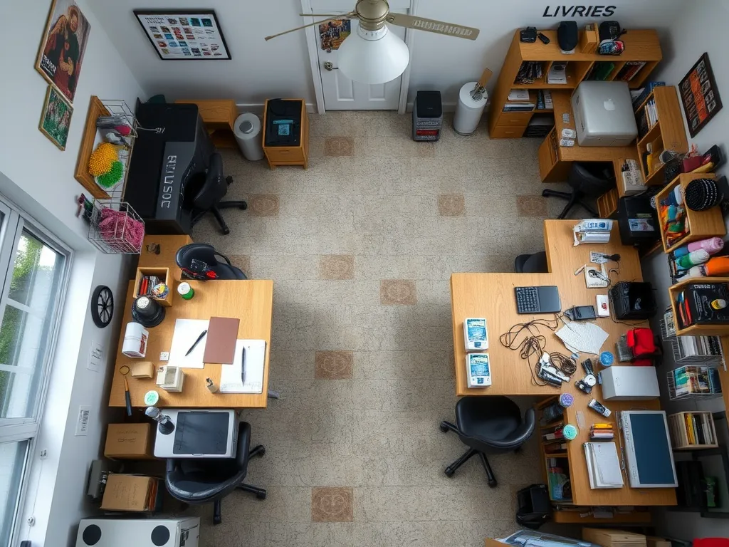 Bright hobby room with wall storage