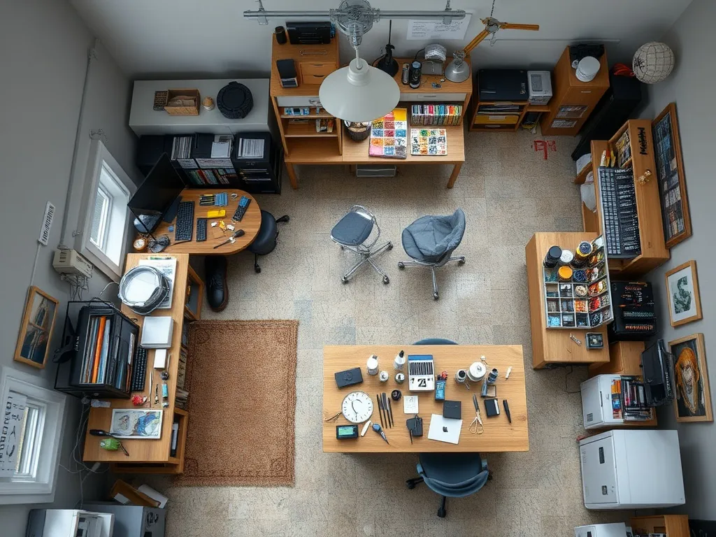 L-shaped hobby room layout